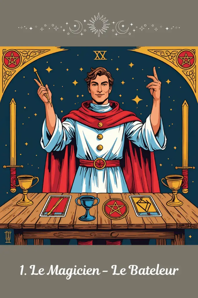 Carte du Bateleur – Tarot de Marseille – symbolise le potentiel, le commencement et l’action créative