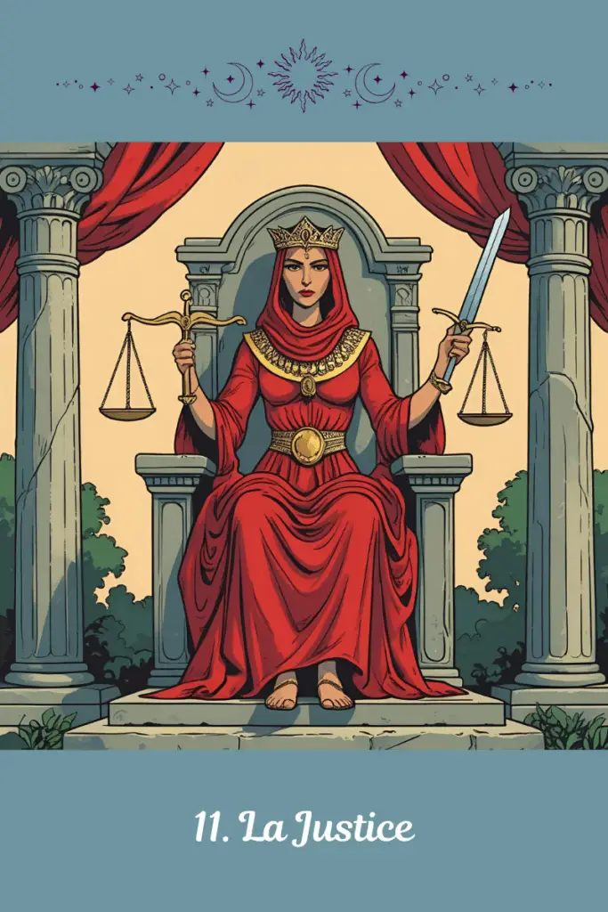 Carte de La Justice – Tarot de Marseille – symbolise la clarté, l’alignement intérieur et les choix justes