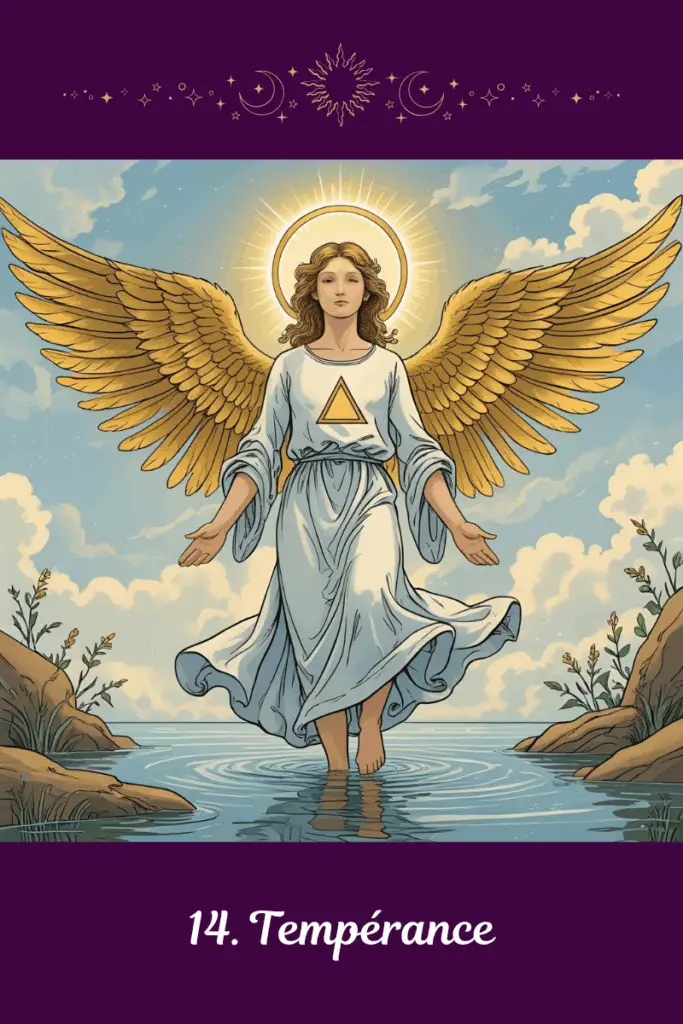 Carte de Tempérance – Tarot de Marseille – symbolise l’harmonie, la fluidité intérieure et la guérison douce
