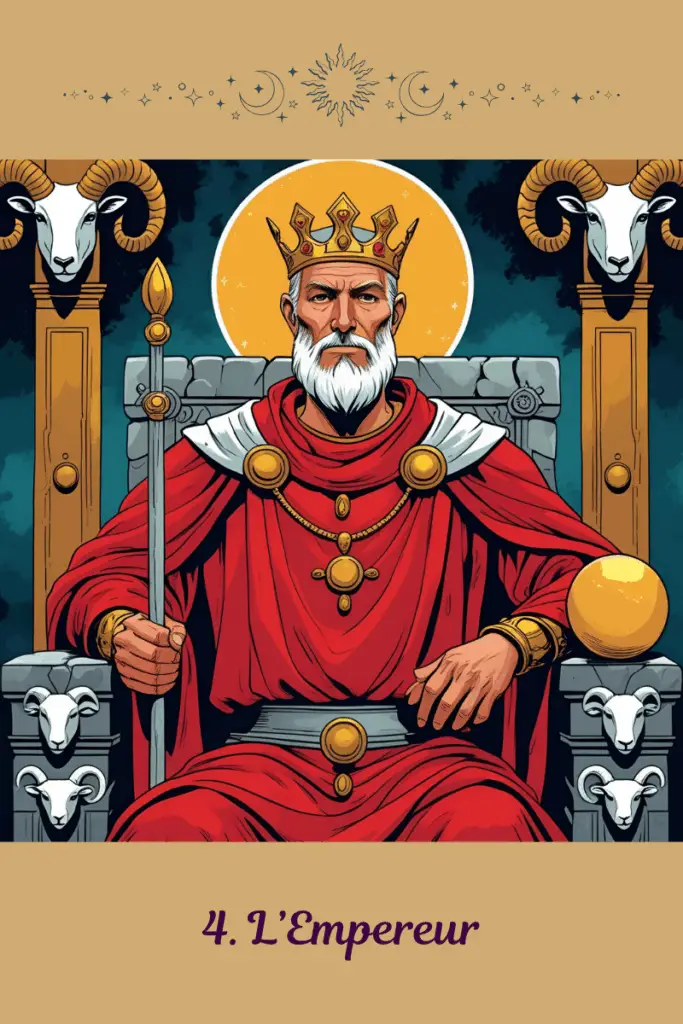 Carte de L’Empereur – Tarot de Marseille – symbolise la structure, la stabilité et la capacité à prendre sa place