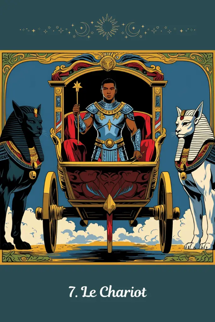 Carte du Chariot – Tarot de Marseille – symbolise la volonté, la progression et la maîtrise intérieure
