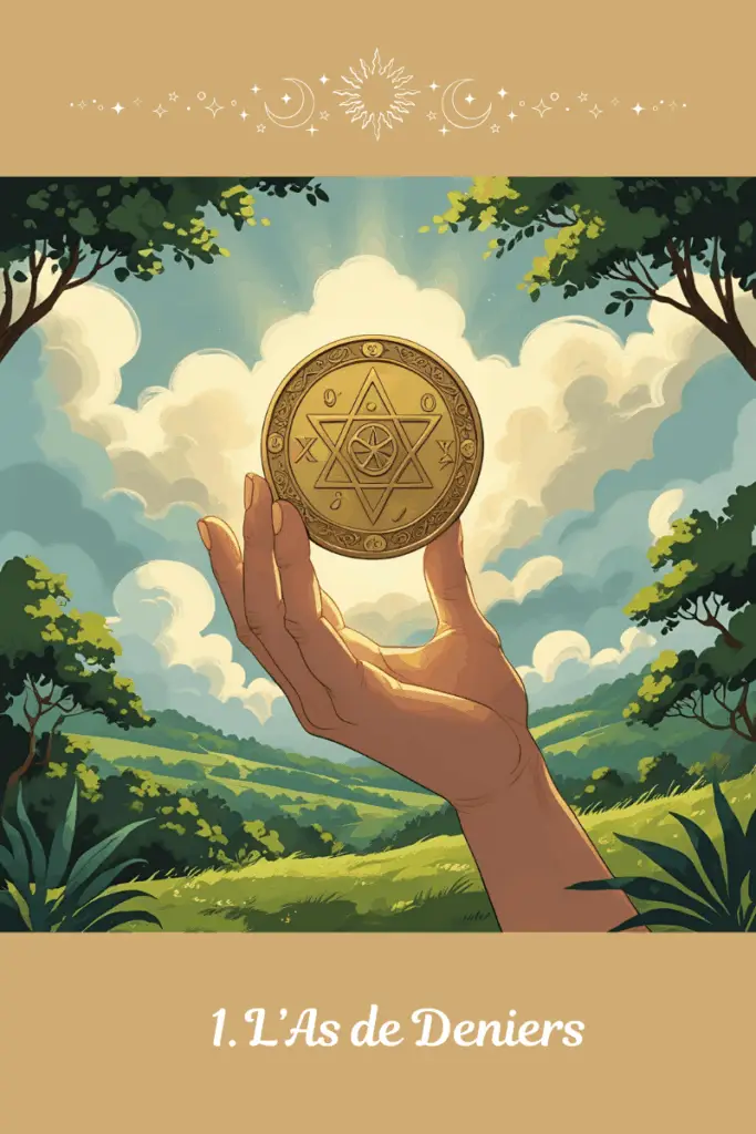 As de Deniers – Tarot de Marseille – représente un nouveau départ matériel, une opportunité concrète ou un potentiel de stabilité à développer
