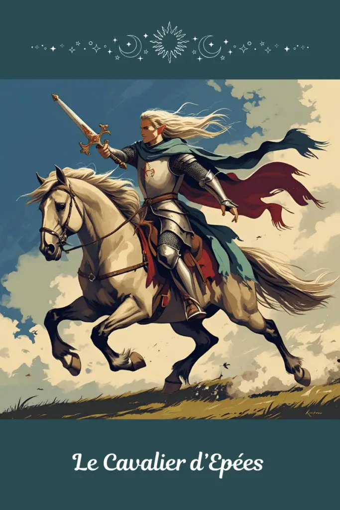 Cavalier d’Épées – Tarot de Marseille – symbolise l’élan mental, l’action rapide guidée par une idée forte ou une vérité à défendre