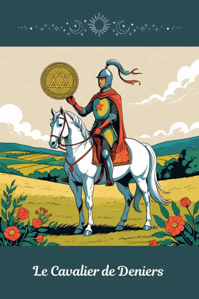 Cavalier de Deniers – Tarot de Marseille – incarne la persévérance, la stabilité en mouvement, l’engagement fiable et la progression concrète