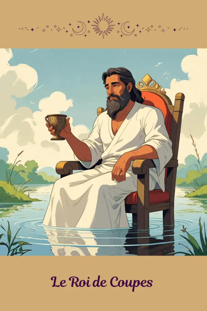 Roi de Coupes – Tarot de Marseille – symbolise la maîtrise émotionnelle, l’empathie posée et la sagesse affective